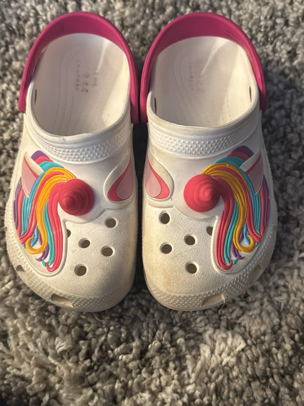 Kids White and Pink Unicorn Crocs Shoes